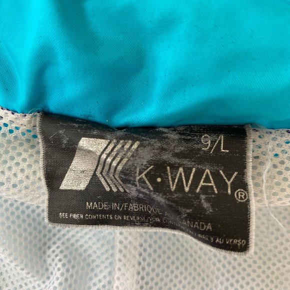 Vtg K-Way 2000 Windbreaker Jacket Colour Block Hooded Packable Size Large - Picture 11 of 11